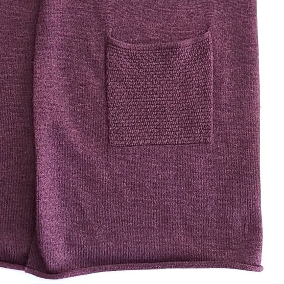 Ellen Tracy Plum Long Knit Open Front Vest Merino Wool Blend Pockets Size Medium - Picture 5 of 10